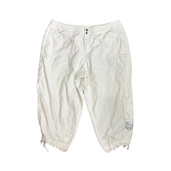 Coldwater Creek Womens Capri Pants Size 16 White Blue Fish Drawstring Hem - Picture 1 of 10